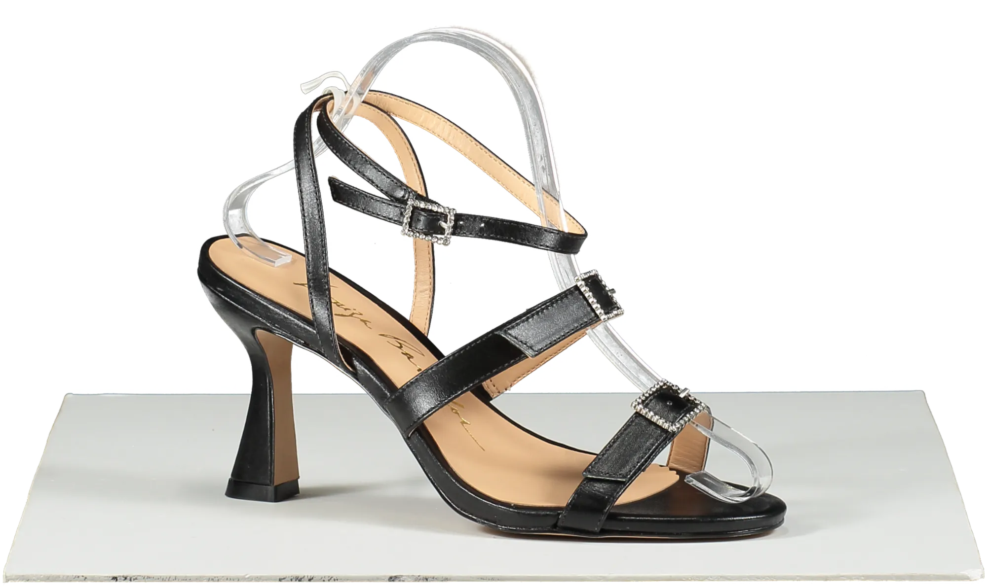 Luiza Barcelos Black BLACK CRYSTAL BUCKLE MID-HEEL SANDALS UK 6 EU 39 👠