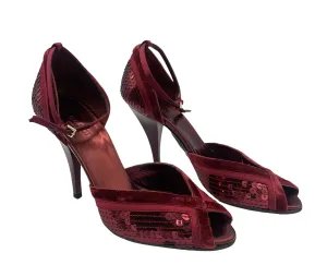 Tom Ford for Gucci FW '03 Burgundy Red Sequin & Velvet Heels, 7 1/2 B